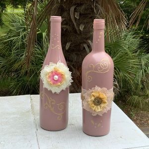 Decorative Vintage Blush Wine Bottles.